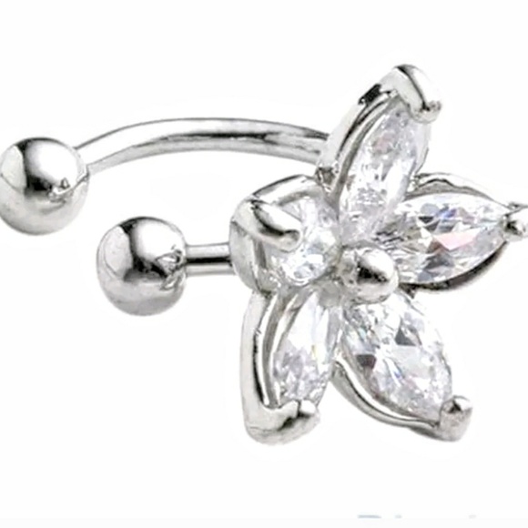 Jewelry - EAR CUFF CRYSTAL FLOWER SILVER ~ ADJUSTABLE